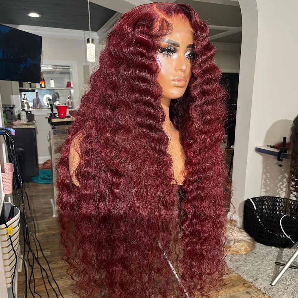 Burgundy Color Deep Wave Lace Front Wig Human Hair Wigs For 