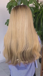 L2-03 Rooted Golden Blonde Straight Human Hair Wig