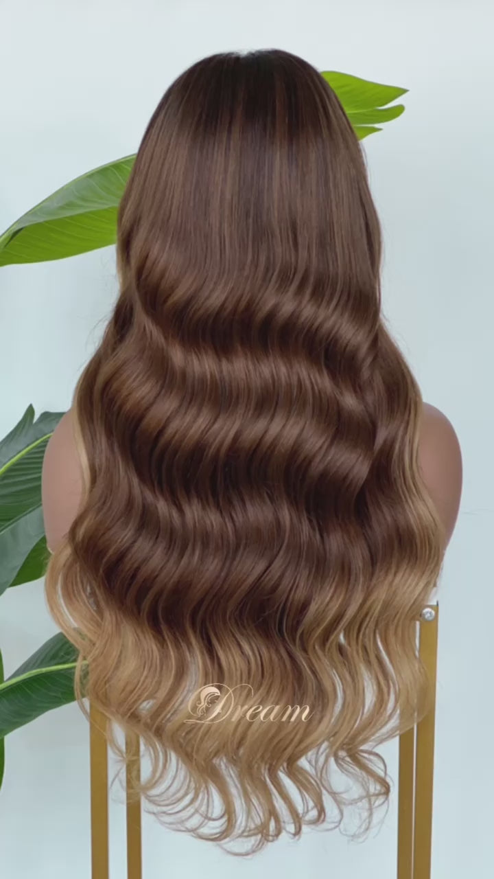 L2-05 Chocolate Caramel Balayage Body Wave Human Hair Wig
