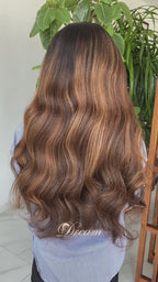 L1-01 Dark Chocolate Caramel Balayage Body Wave Human Hair Wig