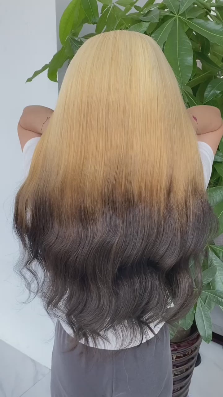 BL-04 Blonde Black Ombre Body Wave Human Hair Wig