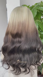 BL-03 Rooted Platinum Blonde Black Ombre Body Wave Human Hair Wig