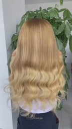 L2-06 Warm Golden Beige Blonde Body Wave Human Hair Wig