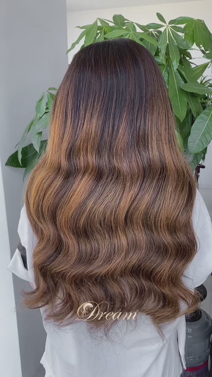 L1-05 Chocolate Caramel Balayage Body Wave Human Hair Wig