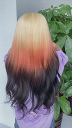 BL-12 Blonde Copper Black Ombre Body Wave Human Hair Wig