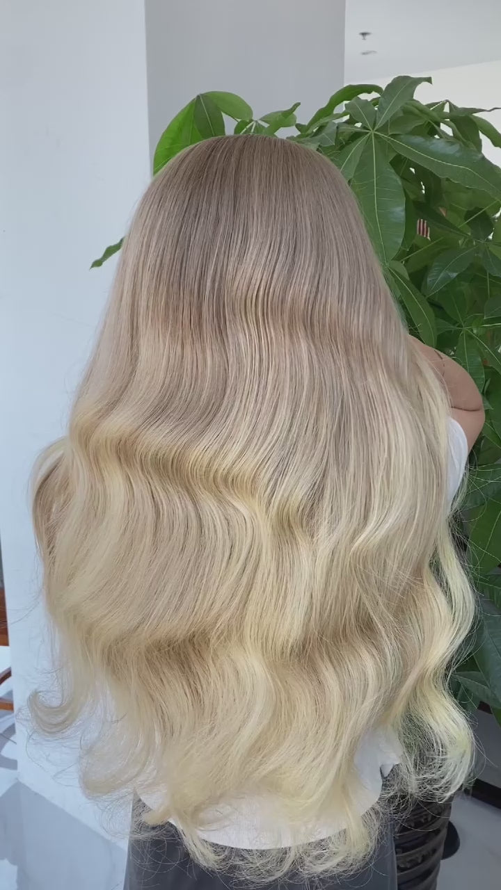 BL-07 Light Champagne Blonde Body Wave Human Hair Wig