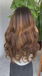 L1-11 Dark Brown Chestnut Highlight Body Wave Human Hair Wig
