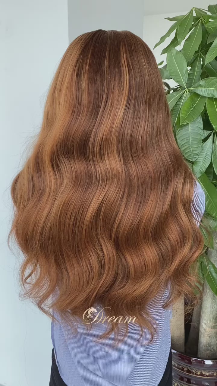 L1-02 Warm Copper Brown Body Wave Human Hair Wig