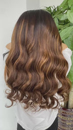 L1-09 Dark Brown Caramel Balayage Body Wave Human Hair Wig