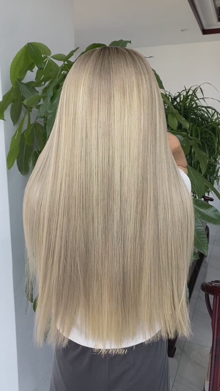 BL-11 Platinum Beige Blonde Straight Human Hair Wig